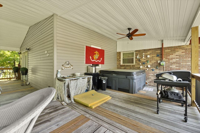 88 Plum St, Stanton, KY 40380 - wooden terrace featuring a hot tub and a ceiling fan