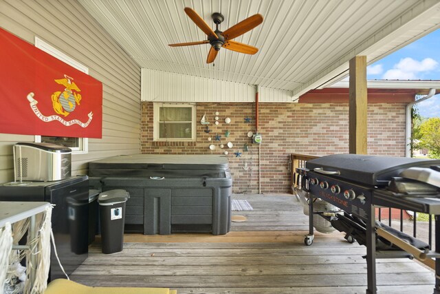 88 Plum St, Stanton, KY 40380 - wooden deck featuring a ceiling fan, a hot tub, and grilling area