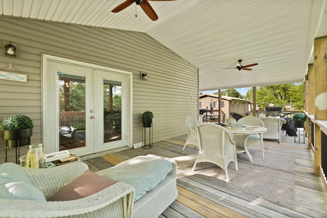 88 Plum St, Stanton, KY 40380 - wooden deck featuring french doors, ceiling fan, and outdoor dining area