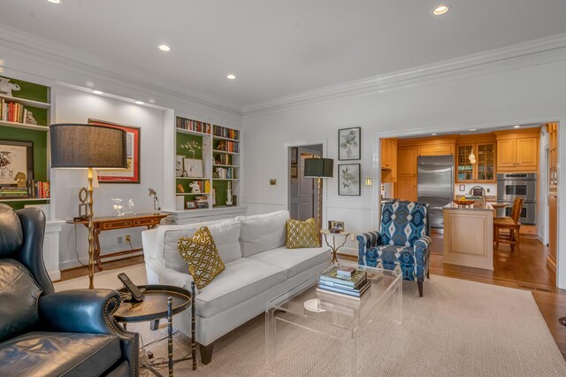 101 Idle Hour Dr Unit 1, Lexington, KY 40502 - living room with ornamental molding, recessed lighting, light wood finished floors, and built in features