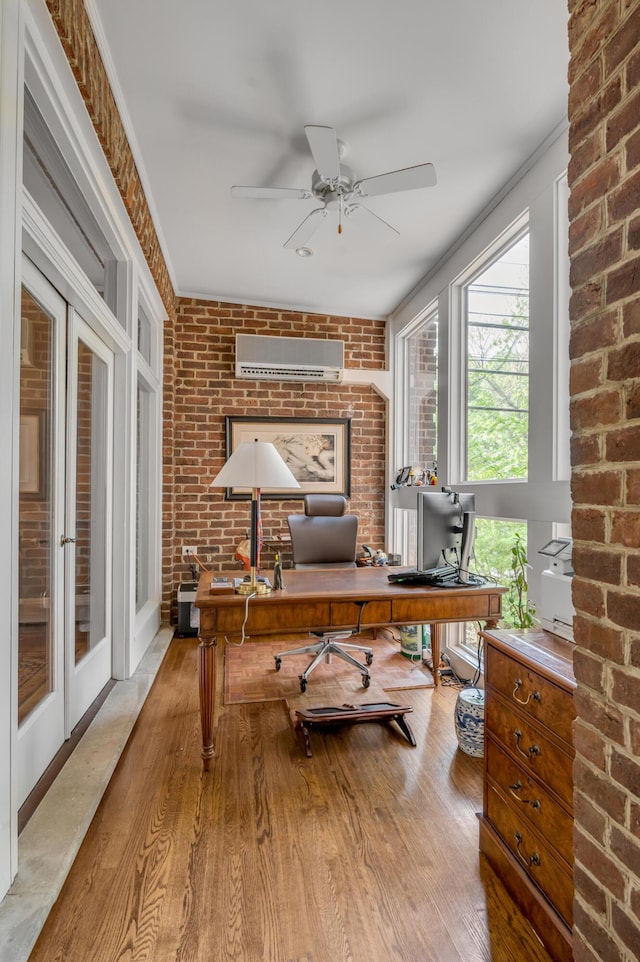 101 Idle Hour Dr Unit 1, Lexington, KY 40502 - office space featuring brick wall, wood finished floors, ceiling fan, and an AC wall unit
