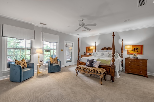 101 Idle Hour Dr Unit 1, Lexington, KY 40502 - carpeted bedroom featuring crown molding, baseboards, ceiling fan, and access to exterior