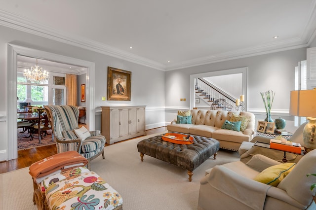 101 Idle Hour Dr Unit 1, Lexington, KY 40502 - living area featuring a chandelier, ornamental molding, recessed lighting, stairs, and wood finished floors