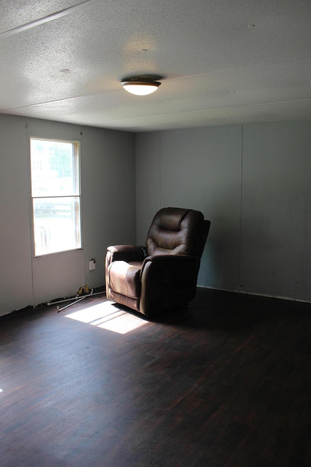 sitting room with a textured ceiling and wood finished floors