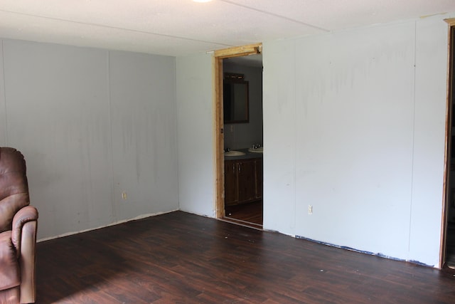 unfurnished room with wood finished floors and a sink