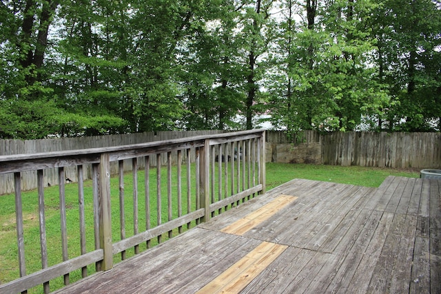 deck featuring a fenced backyard and a yard