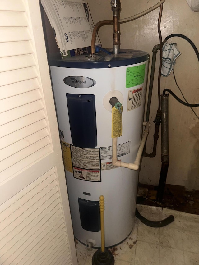 utility room featuring electric water heater