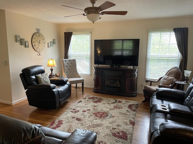 1166 Devane Ln, Frankfort, KY 40601 - living room with a ceiling fan, plenty of natural light, wood finished floors, and baseboards