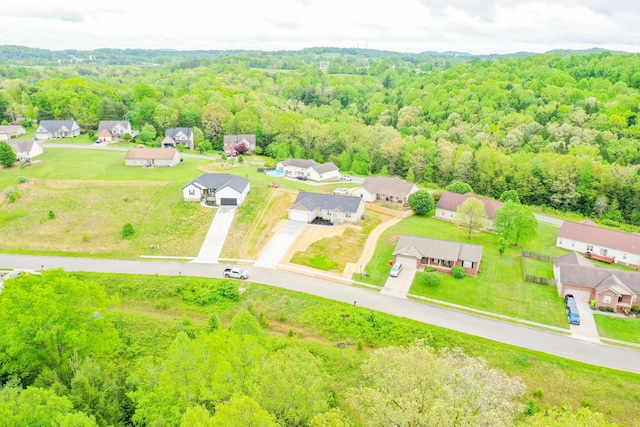 aerial perspective of suburban area with a forest