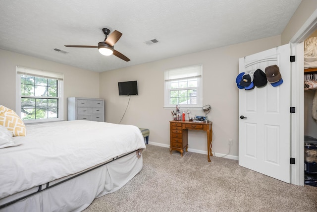 2912 Jason Ct, Lexington, KY 40503 - bedroom featuring carpet, baseboards, a textured ceiling, and ceiling fan