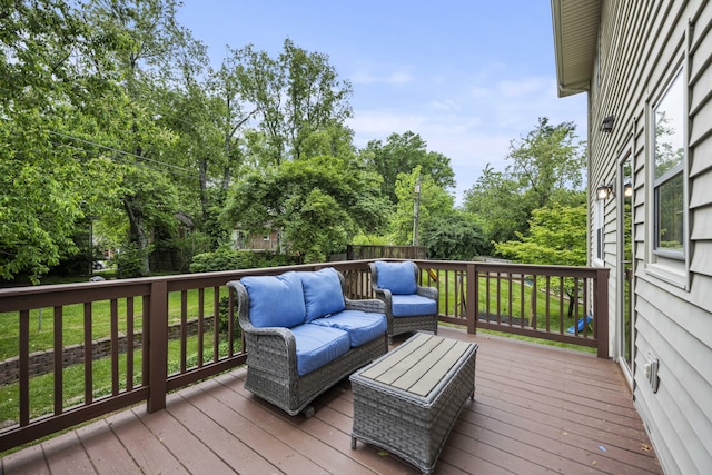 2912 Jason Ct, Lexington, KY 40503 - wooden terrace with outdoor lounge area and view of scattered trees