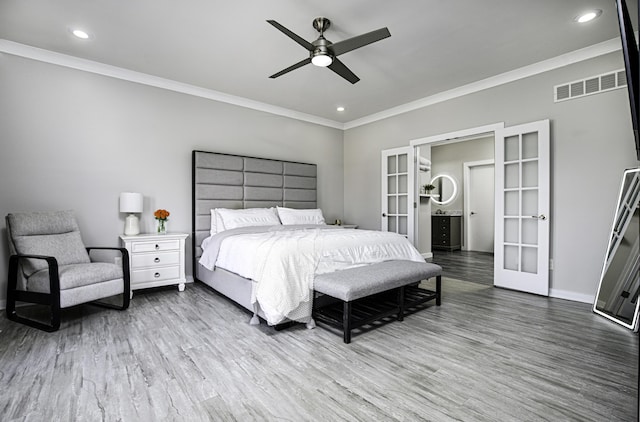 101 Creek Ridge Dr, Nicholasville, KY 40356 - bedroom featuring french doors, wood finished floors, crown molding, recessed lighting, and baseboards