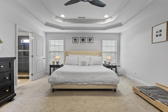 468 Lucille Dr, Lexington, KY 40511 - bedroom with light colored carpet, crown molding, a raised ceiling, recessed lighting, and ensuite bathroom