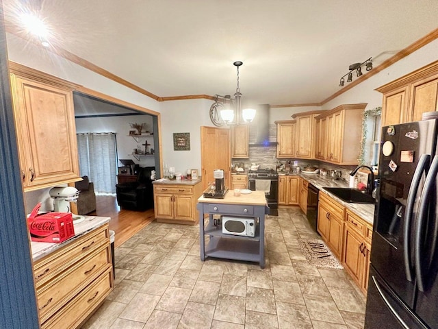 80 Jackson Rd, Somerset, KY 42503 - kitchen with a sink, black appliances, light countertops, a chandelier, and ornamental molding