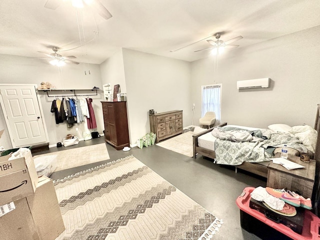 80 Jackson Rd, Somerset, KY 42503 - bedroom with finished concrete floors, ceiling fan, a closet, and a wall unit AC