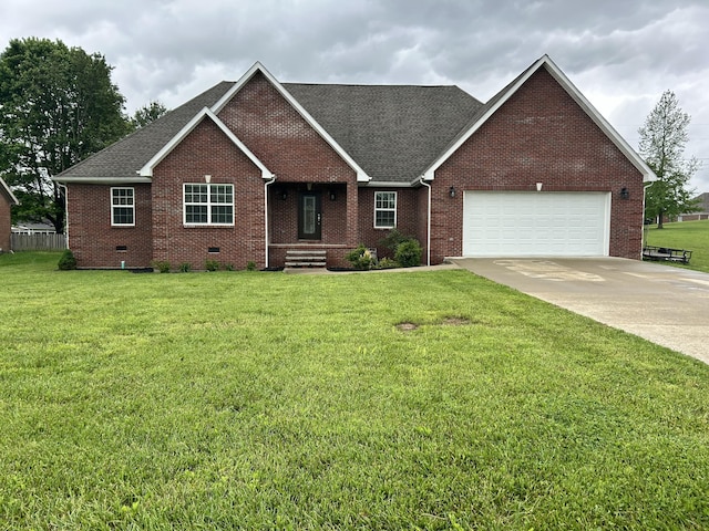 111 Fern Dr, Somerset, KY 42501 - ranch-style home with an attached garage, brick siding, crawl space, driveway, and a front yard