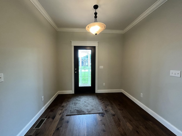 111 Fern Dr, Somerset, KY 42501 - entryway with ornamental molding, baseboards, dark wood-type flooring, and visible vents
