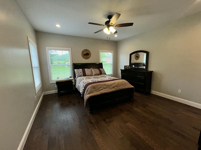 111 Fern Dr, Somerset, KY 42501 - bedroom with baseboards, dark wood-type flooring, a ceiling fan, and recessed lighting