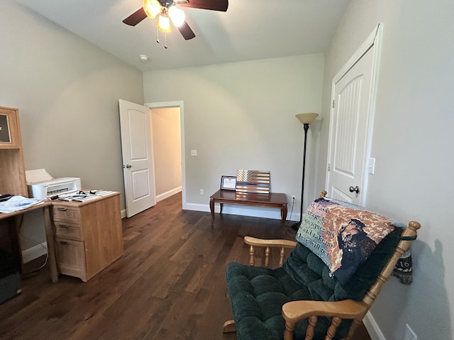 111 Fern Dr, Somerset, KY 42501 - home office with dark wood-style flooring, baseboards, and ceiling fan
