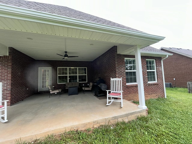 111 Fern Dr, Somerset, KY 42501 - view of patio / terrace featuring an outdoor hangout area, a carport, ceiling fan, and cooling unit