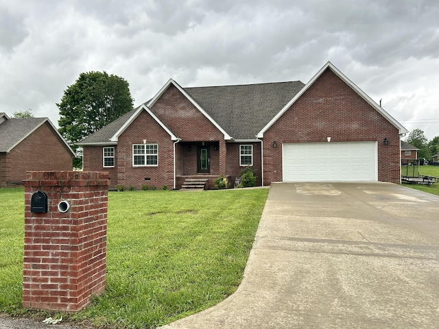 111 Fern Dr, Somerset, KY 42501 - ranch-style house featuring brick siding, a garage, a shingled roof, concrete driveway, and a front yard