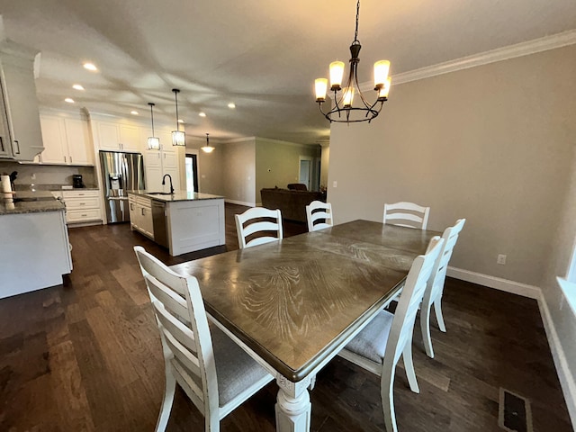 111 Fern Dr, Somerset, KY 42501 - dining room with recessed lighting, a notable chandelier, crown molding, baseboards, and dark wood-style floors