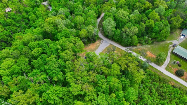 drone / aerial view featuring a view of trees