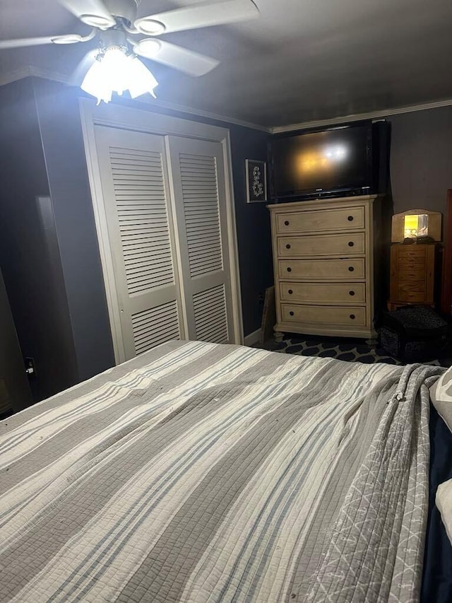 225 Mt Sterling Ave, Flemingsburg, KY 41041 - bedroom with a ceiling fan, ornamental molding, and a closet