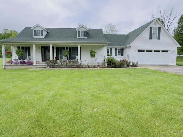 100 Dillon Ct, Berea, KY 40403 - cape cod house featuring driveway, covered porch, an attached garage, roof with shingles, and a front lawn