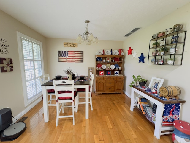 100 Dillon Ct, Berea, KY 40403 - dining space featuring light wood-type flooring, a notable chandelier, visible vents, and baseboards