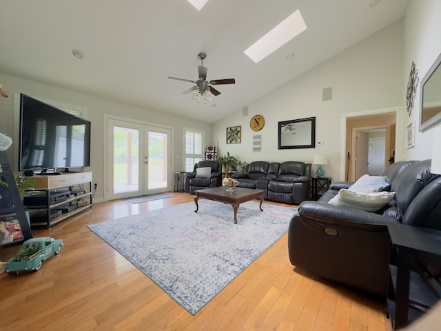 100 Dillon Ct, Berea, KY 40403 - living area featuring light wood-style flooring, ceiling fan, a skylight, and high vaulted ceiling