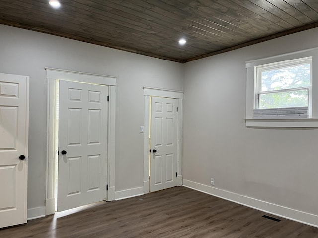 211 S Alta Ave, Danville, KY 40422 - unfurnished bedroom featuring wood ceiling, dark wood-type flooring, recessed lighting, and crown molding