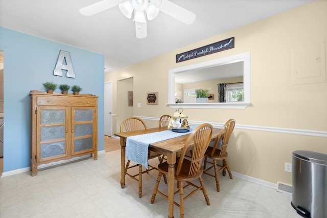 202 Leimaur Dr, Richmond, KY 40475 - dining room featuring a ceiling fan, light floors, and baseboards