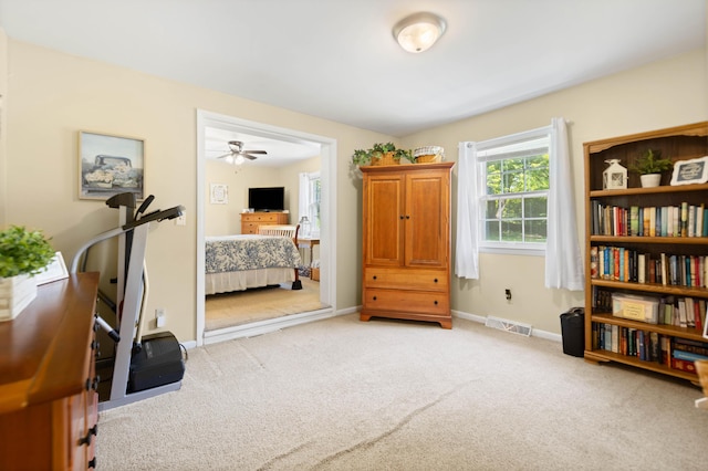 202 Leimaur Dr, Richmond, KY 40475 - workout area with light carpet, baseboards, and a ceiling fan