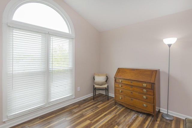 1208 Four Wynds Trl, Lexington, KY 40515 - living area with vaulted ceiling, baseboards, and dark wood-style flooring