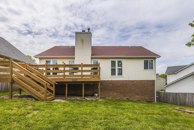 1208 Four Wynds Trl, Lexington, KY 40515 - back of house featuring a chimney, a wooden deck, brick siding, and stairway
