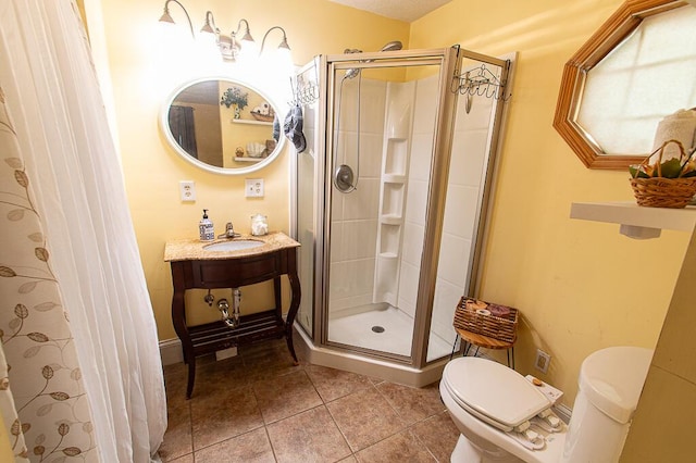 121 Meredith Ave, Frankfort, KY 40601 - bathroom featuring toilet, a stall shower, a sink, and tile patterned floors