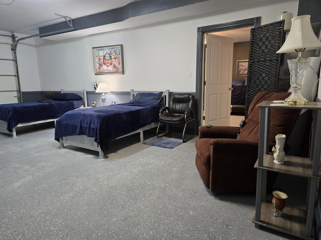 bedroom with speckled floor
