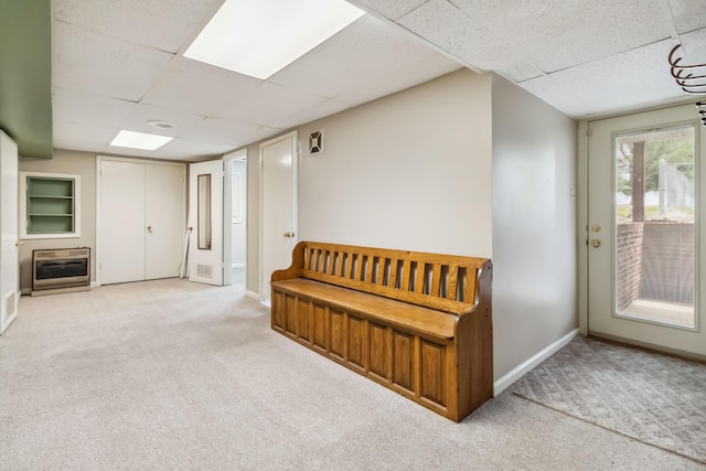 1141 Danville Rd, Lancaster, KY 40444 - interior space featuring a paneled ceiling, heating unit, carpet floors, and baseboards