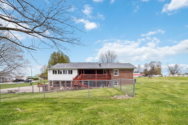 1141 Danville Rd, Lancaster, KY 40444 - rear view of property featuring a lawn, fence, a wooden deck, and stairs