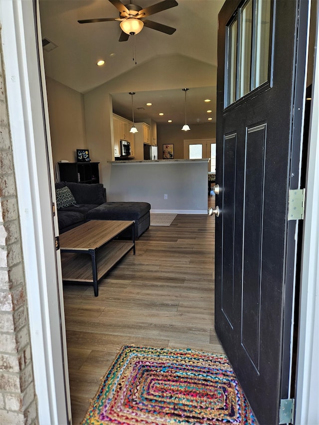 2677 Rockaway Pl, Lexington, KY 40511 - entrance foyer with vaulted ceiling, ceiling fan, recessed lighting, and wood finished floors