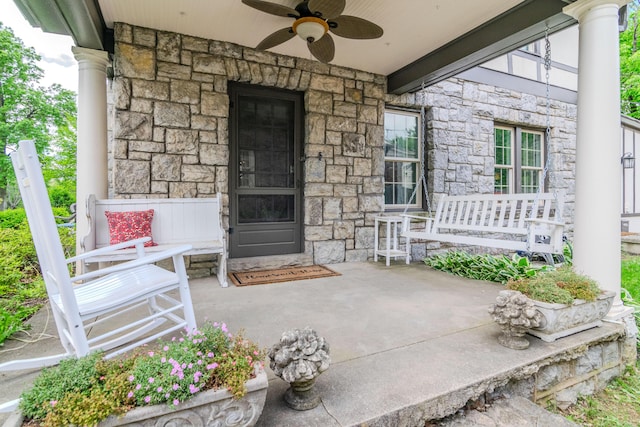 view of patio / terrace featuring a porch and ceiling fan