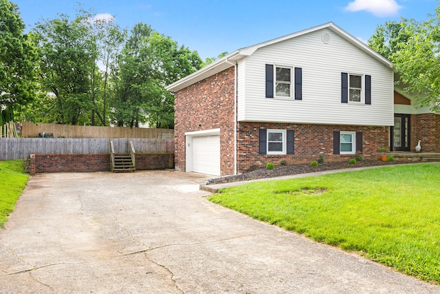 view of side of property with brick siding, an attached garage, and concrete driveway