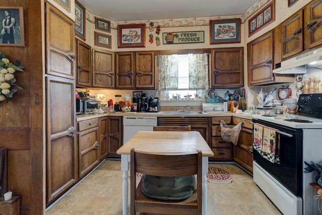 523 W High St, Mt Sterling, KY 40353 - kitchen featuring range with electric stovetop, light countertops, a sink, dishwasher, and under cabinet range hood
