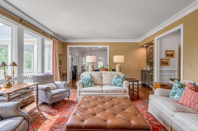 1775 Mooreland Dr, Lexington, KY 40502 - living room with wood finished floors and ornamental molding