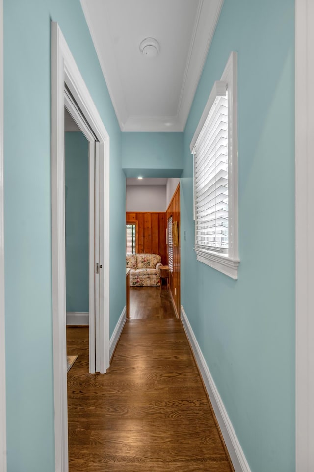 1775 Mooreland Dr, Lexington, KY 40502 - hall featuring ornamental molding, dark wood-type flooring, and baseboards