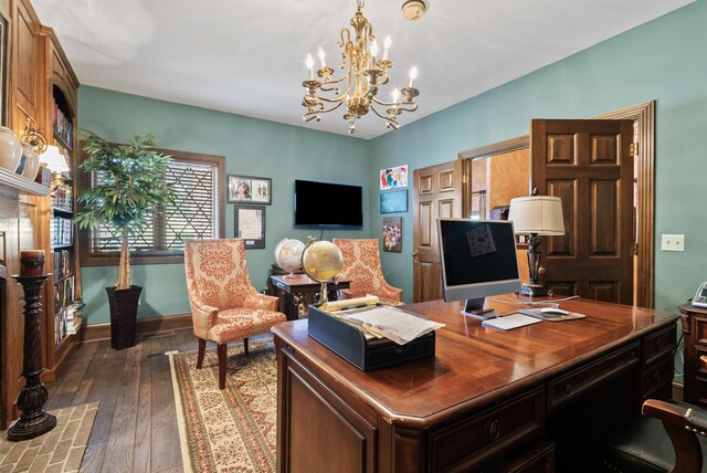 129 Adams Ln, Richmond, KY 40475 - office featuring a notable chandelier, dark wood-type flooring, and baseboards