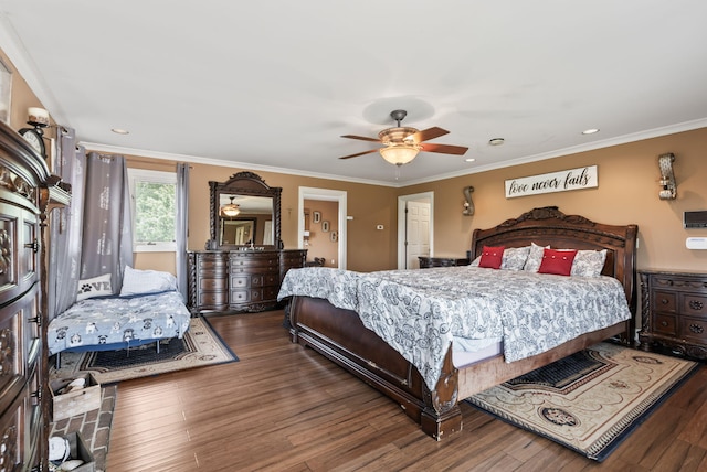 129 Adams Ln, Richmond, KY 40475 - bedroom with crown molding, recessed lighting, a ceiling fan, and wood finished floors