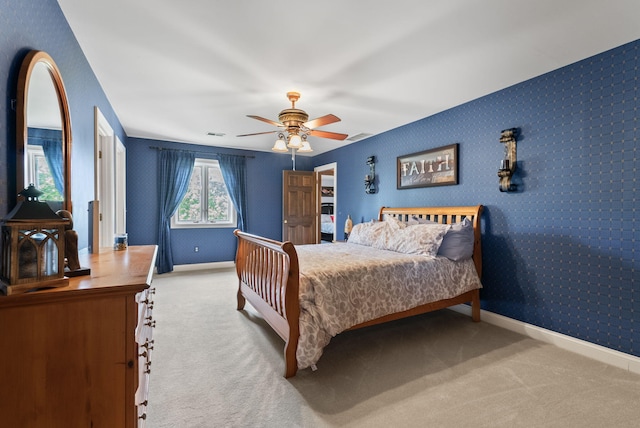 129 Adams Ln, Richmond, KY 40475 - carpeted bedroom with baseboards, wallpapered walls, and a ceiling fan