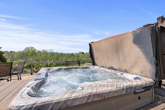 129 Adams Ln, Richmond, KY 40475 - wooden terrace with a hot tub and a view of trees
